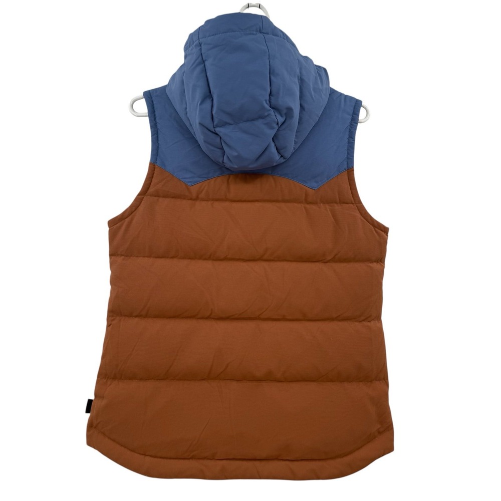 Patagonia Vest Women Small Sisu Brown/Blue Bivy Puffer Down Hooded Full Zip - Picture 2 of 10